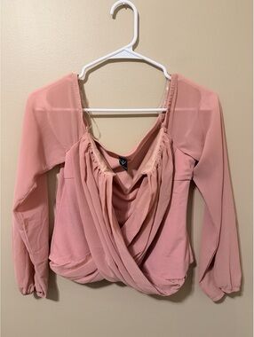 Windsor Mauve Wrap Top with Sheer Sleeves Size L